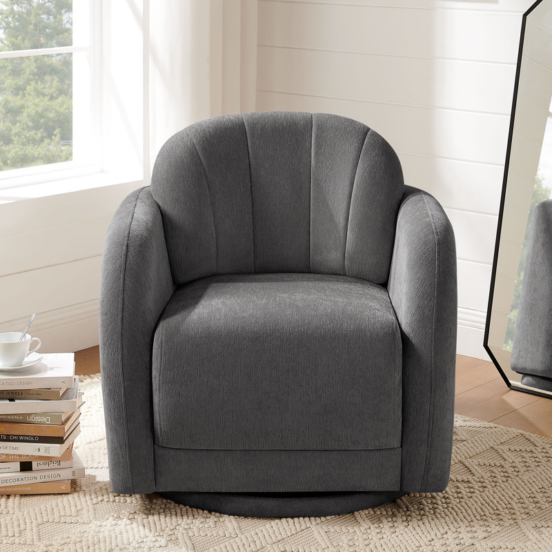 Modern Upholstered Swivel Barrel Accent Chair, Gray