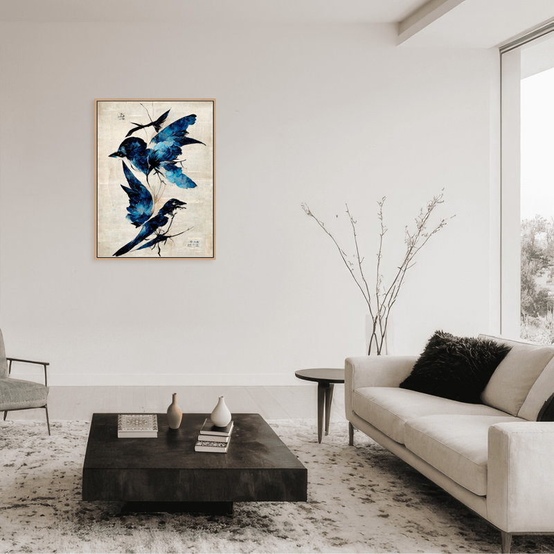 Nature Inspired Blue Birds, 24" H x 16" W x 1.125" D, Gold, Framed Matted Print