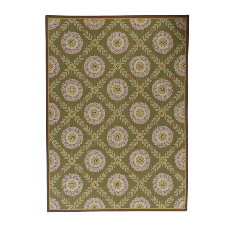 Aubusson Renaissance Wool Moroccan Area Rug in Light Green/Brown/Pink