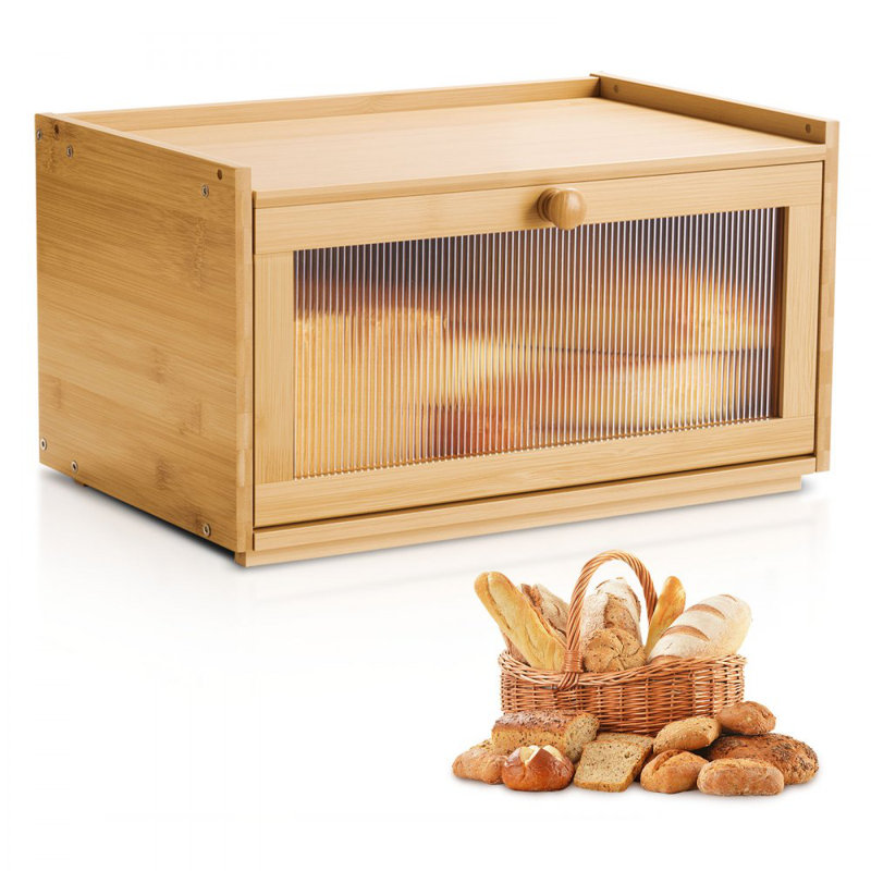 Boîte à pain pour comptoir de cuisine en bambou grande capacité
