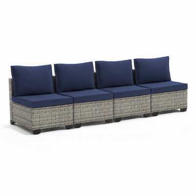 Canapé modulaire d'extérieur en osier 4 places avec coussins, conversation modulaire pour la cour, le porche et le jardin