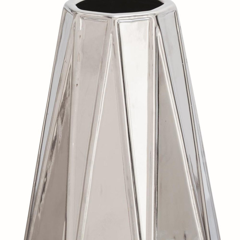 Ceramic Faceted Geometric Decorative Vase Set, Silver