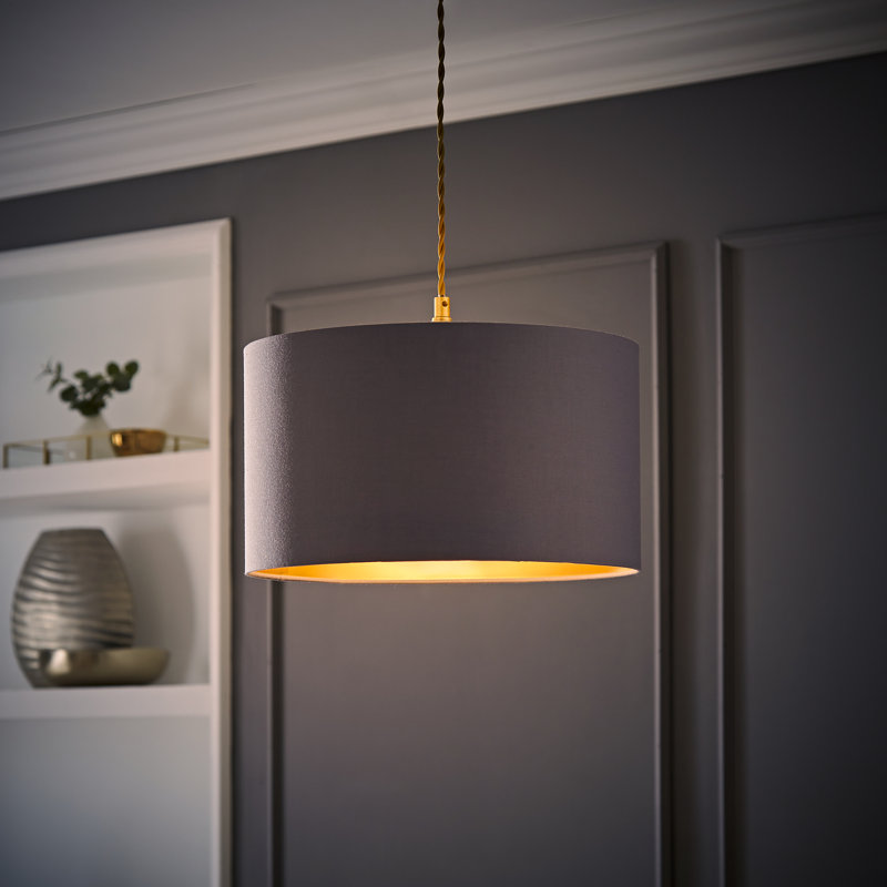 20cm H Cotton Drum Pendant Shade ( Uno ), Grey/Copper