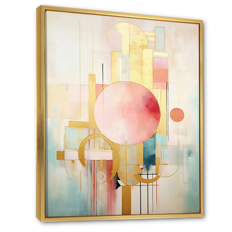 Pastel Grace, aquarelle cercle rose doré rétro I - décoration murale moderne géométrique, H 32 po x l 24 po