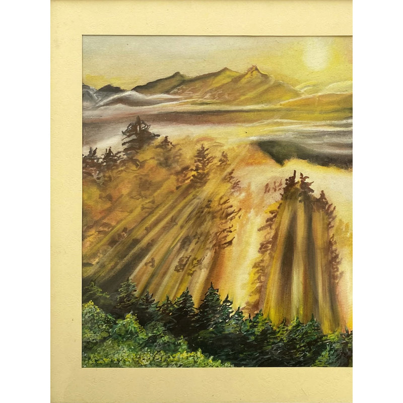 Lever de soleil en forêt | Aquarelle sur feuille | Avec cadre | Par Jashanpreet Kaur