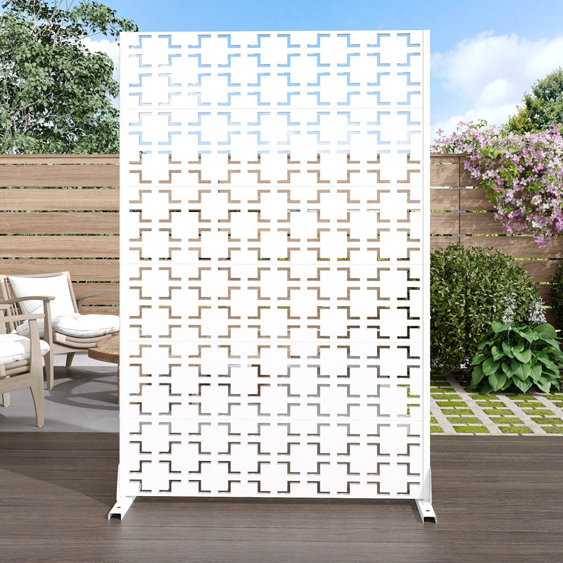 Écran d'intimité en métal pour l'extérieur, Blanc, H 72 po x l 47 po x P 16 po