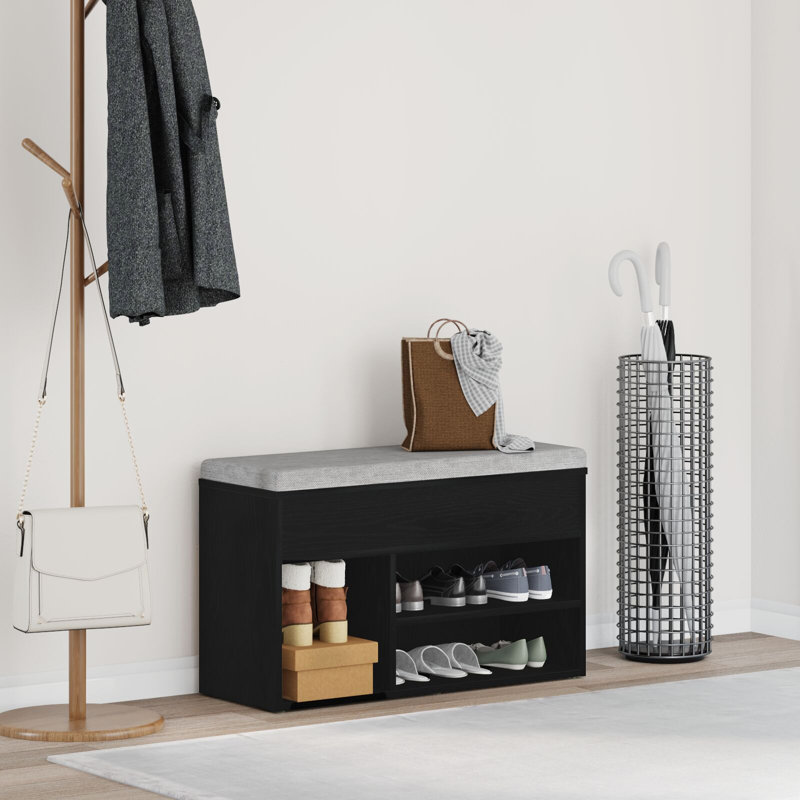Shoe Bench with Shelf Black Oak Engineered Wood