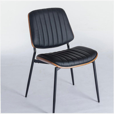 Meubles A&A, chaises en cuir rétro de style Mid-Century 2 pièces, dossier en bois courbé en noyer, pieds en métal avec pieds réglables, convient aux chaises de cuisine (polyuréthane noir)