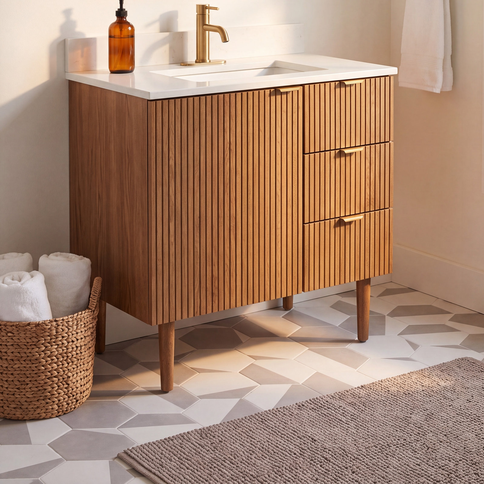 GeoHex Burst 8" Porcelain Tile, Sand
