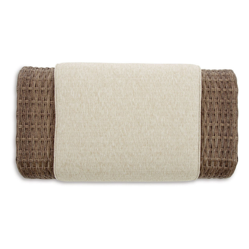 Beige Resin Wicker Outdoor Ottoman with Cushion