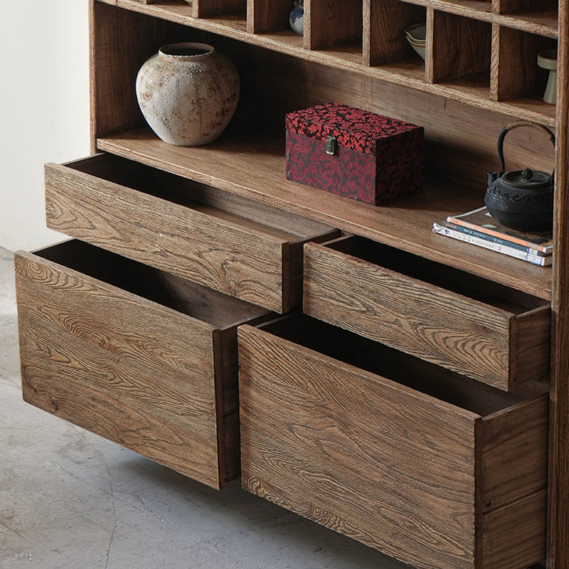 Buffet à quatre tiroirs en bois massif, Noyer clair