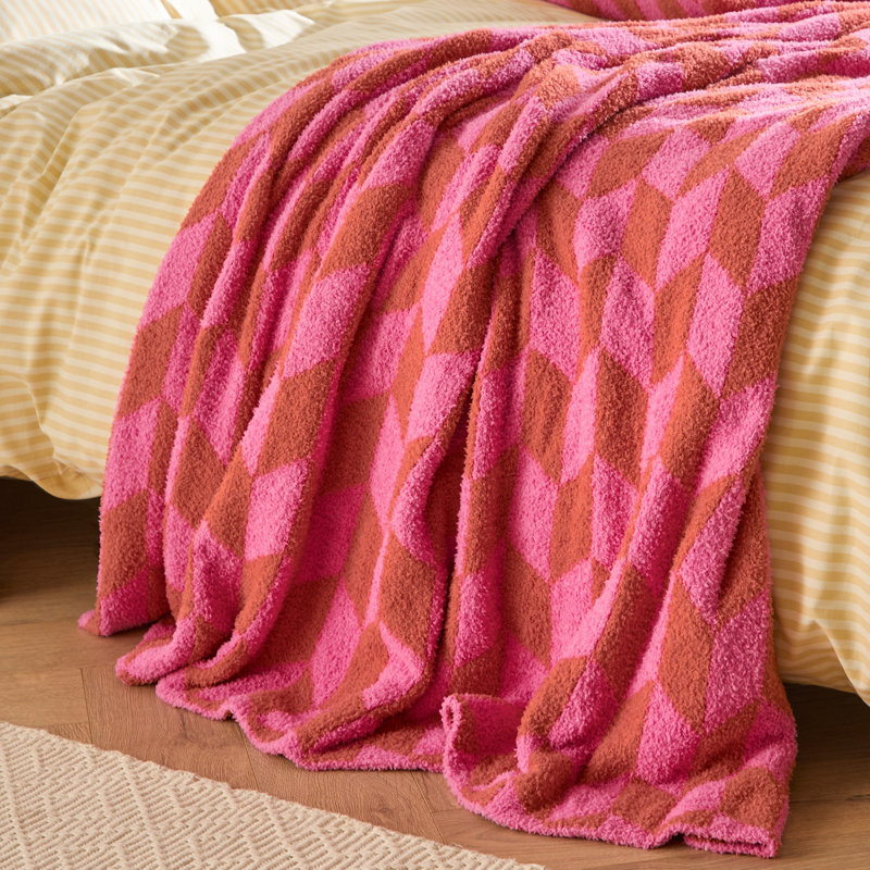Olsen Geometric Knitted Blanket, Pink Geometric