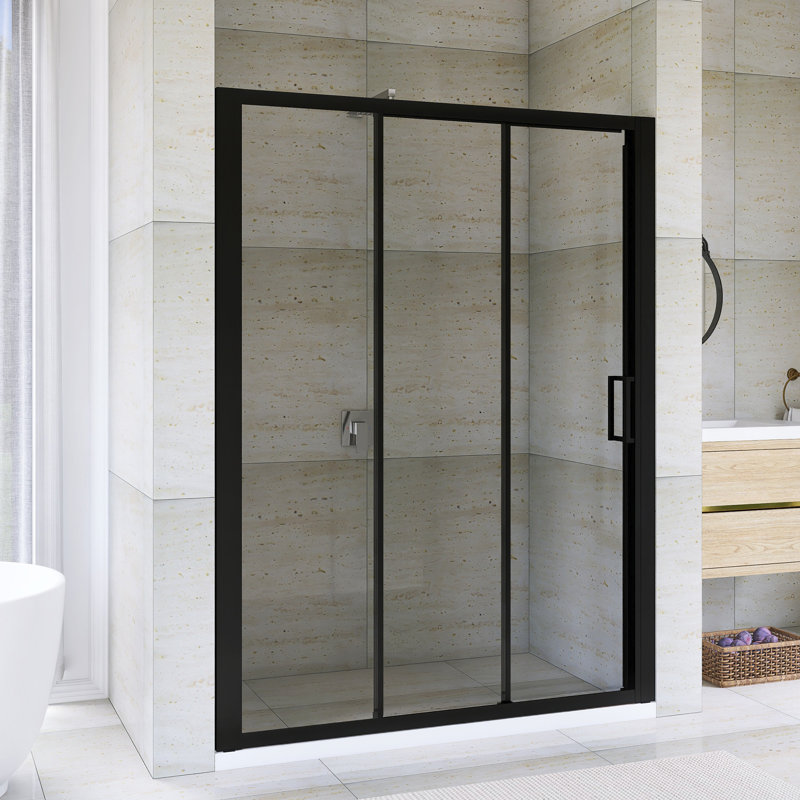 56"-60" W X70 H Aluminum Framed Sliding Shower Door In Matte Black Finish, Matte Black