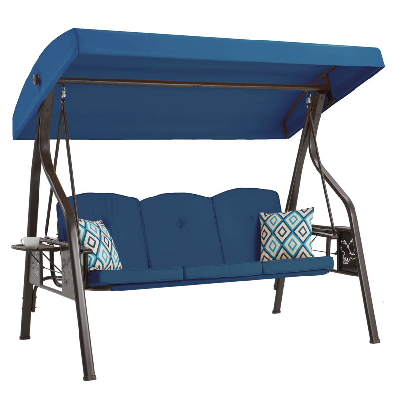 Manhattan Porch Swing w/Rotatable Canopy, 2 in 1 Patio Swing Bed and Swing Chair, Blue