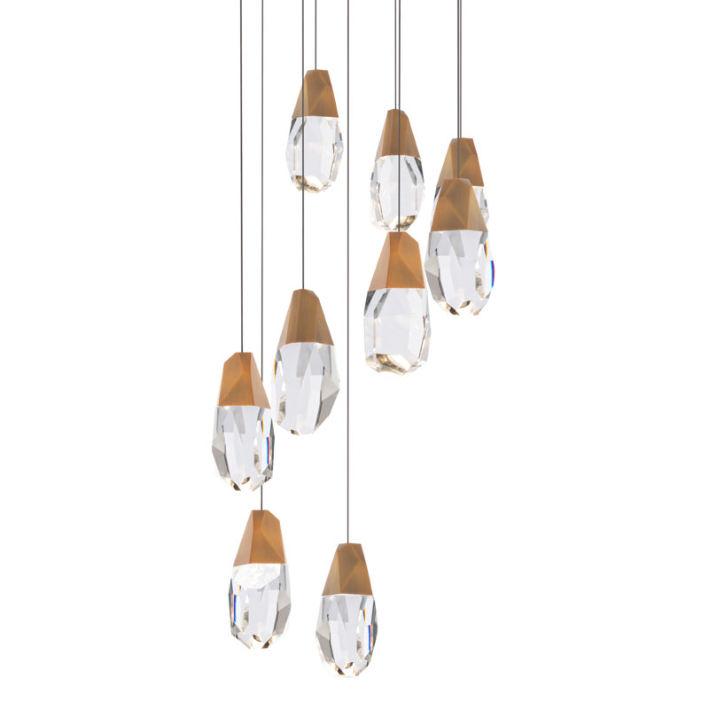 Martini 9 Light LED Multi-Light Pendant, Aged Brass, Optic Haze Crystal