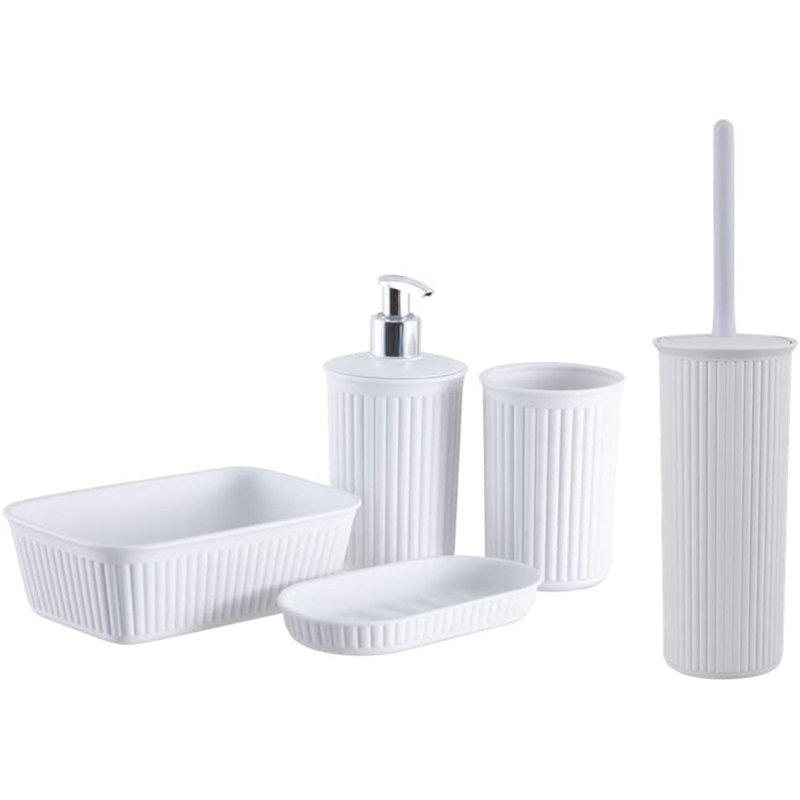 Ensemble d'accessoires de salle de bain nervuré 5 pièces, Blanc cassé