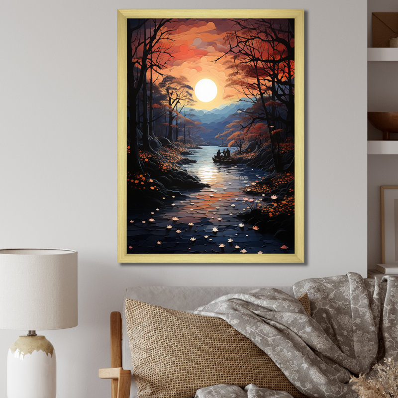 «Winters River Papercut I», impressions sur toile, H 40 po x l 30 po x P 1,5 po, Cadre doré à une seule photo