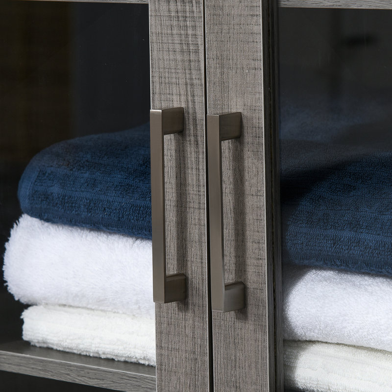 Armoire de rangement pour salle de bain avec tablettes réglables à 3 niveaux, armoire à porte en verre, tour à linge autoportante