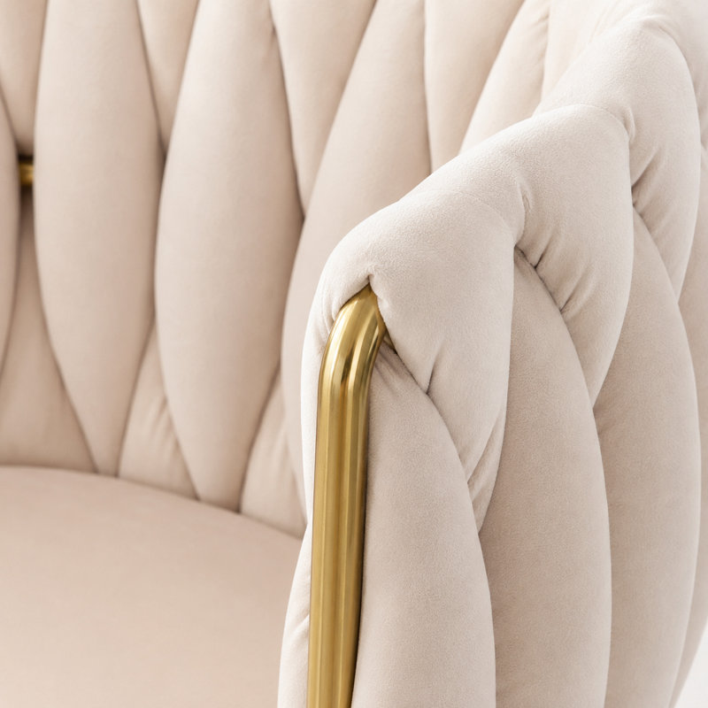 Ensemble de chaises de salle à manger en velours, pieds en métal à dossier tissé