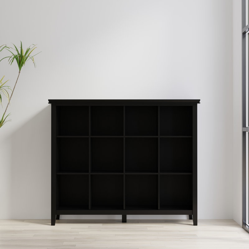 Artisan 57"W Solid Wood 12 Cube Storage Bookcase with Fixed Shelves, Black