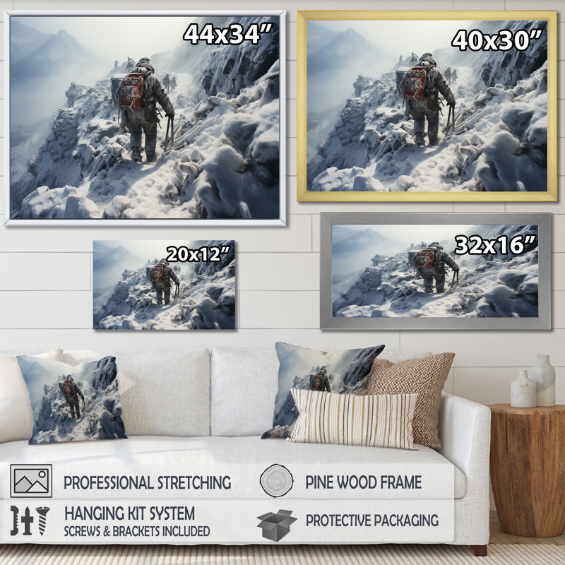 Hick Winter Mountain Track III - Randonnée, art mural, Cadre de coin fermé argenté, H 16 po x l 32 po x P 1 po