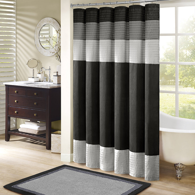 Rideau de douche en soie synthétique, Noir, noir, noir, noir