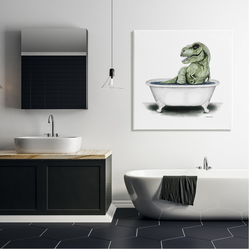 «T-Rex Bathaign Fun Bathroom» par Rachel Nieman, impression sur toile tendue, H 36 po x l 36 po x P 1,5 po