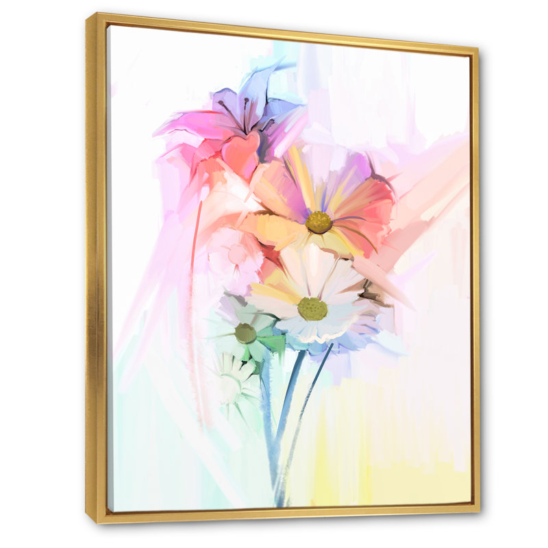 «Modern Gerbera Daisy Flower», reproduction d'art sur toile traditionnelle, H 12 po x l 8 po x P 1 po, Cadre flottant doré