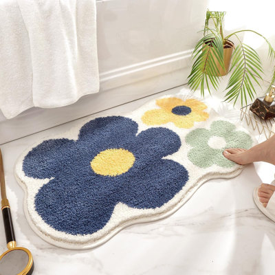 Flower Bathroom Rug Super Absorbent And Thick Microfiber Non Slip Bath Mat Machine Washable And Shaggy Bath Carpet For Bathroom, Bedroom And Living Room (31"X20", Yellow)