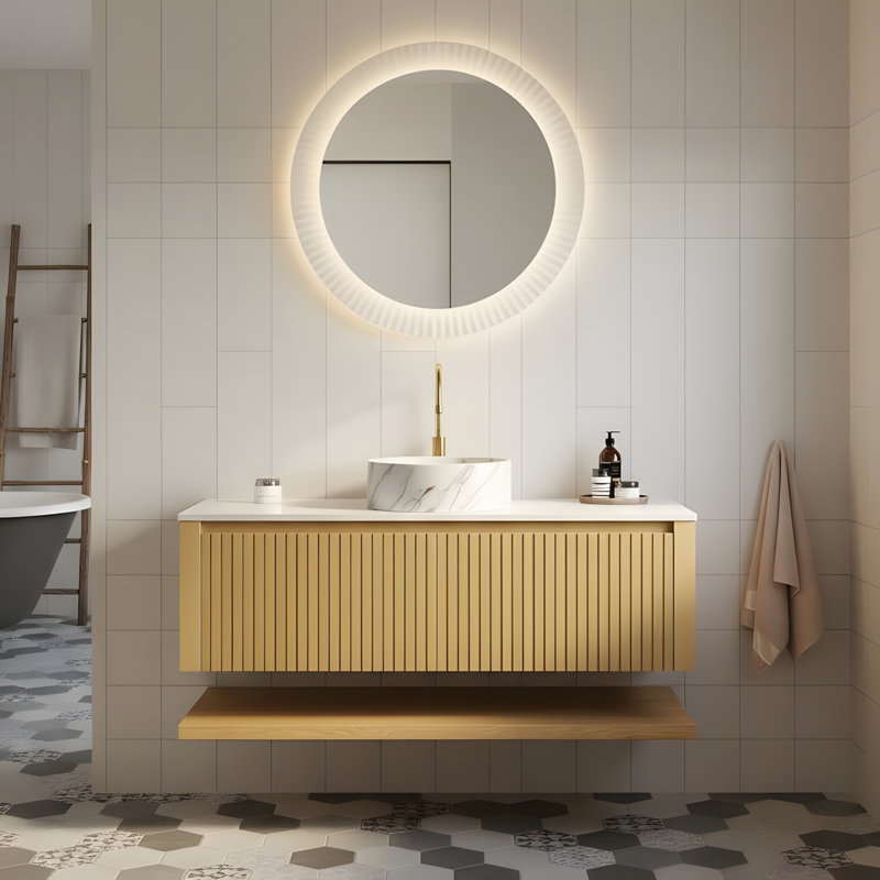 Meuble-lavabo mural 48 po avec lavabo, tiroirs et tablette ouverte 48 po