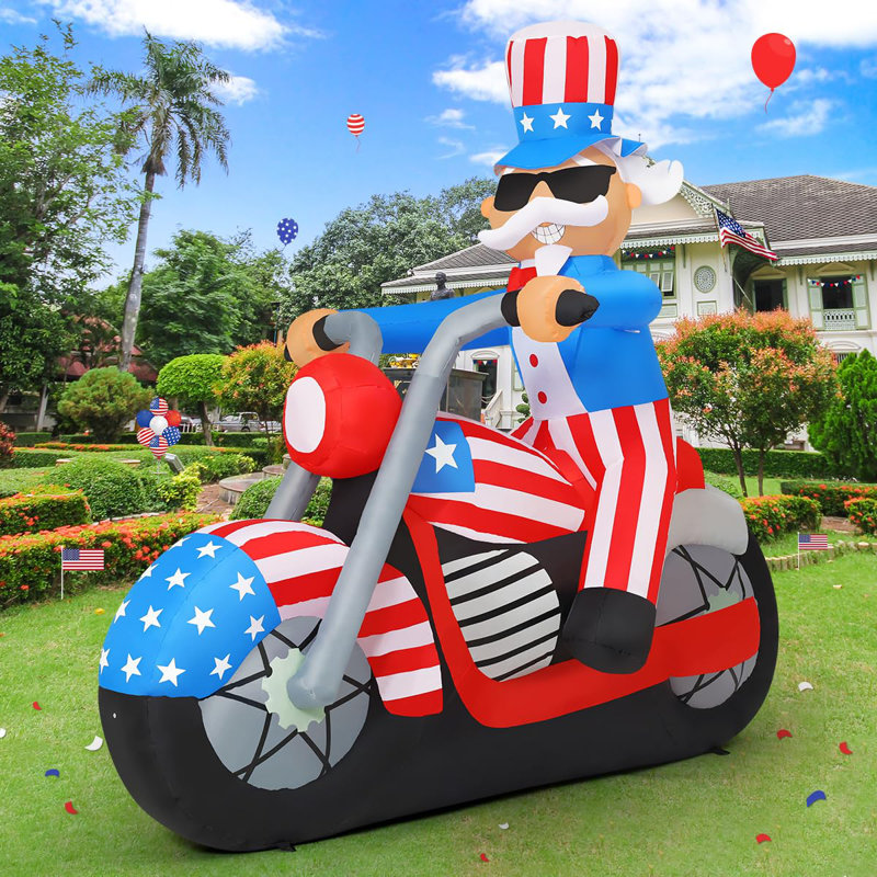 Patriotic Uncle Sam Inflatable on Motorcycle with LED Lights