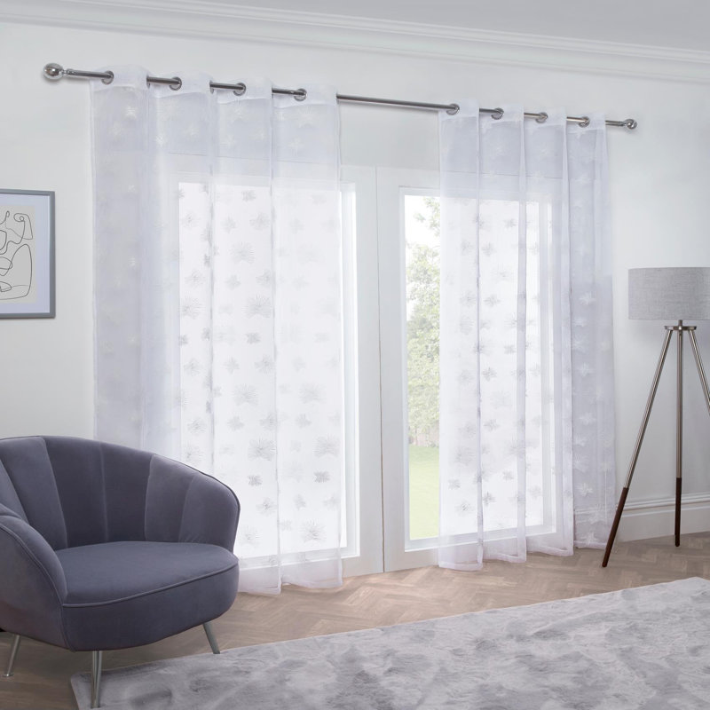 Geraint Sheer Curtain Single Panel, White, 144.78 W x 228.6 D cm
