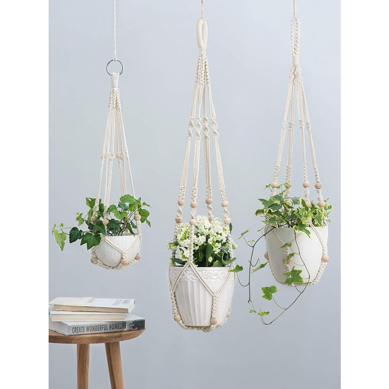 Paquet de 3 cintres pour plantes d'intérieur en macramé de différentes tailles