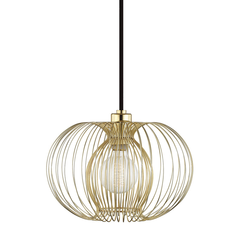 Luminaire suspendu géométrique unique à 1 lumière Jasmine, Laiton poli, H 11 po x l 12 po x P 12 po