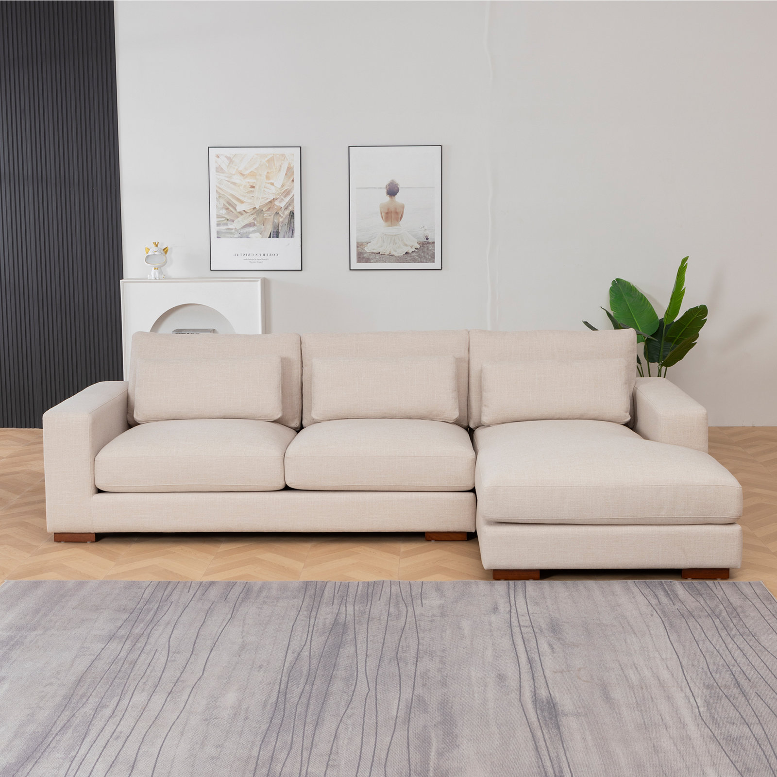 Copley Sofa and Chaise, Beige Cotton Blend, Right Hand Facing
