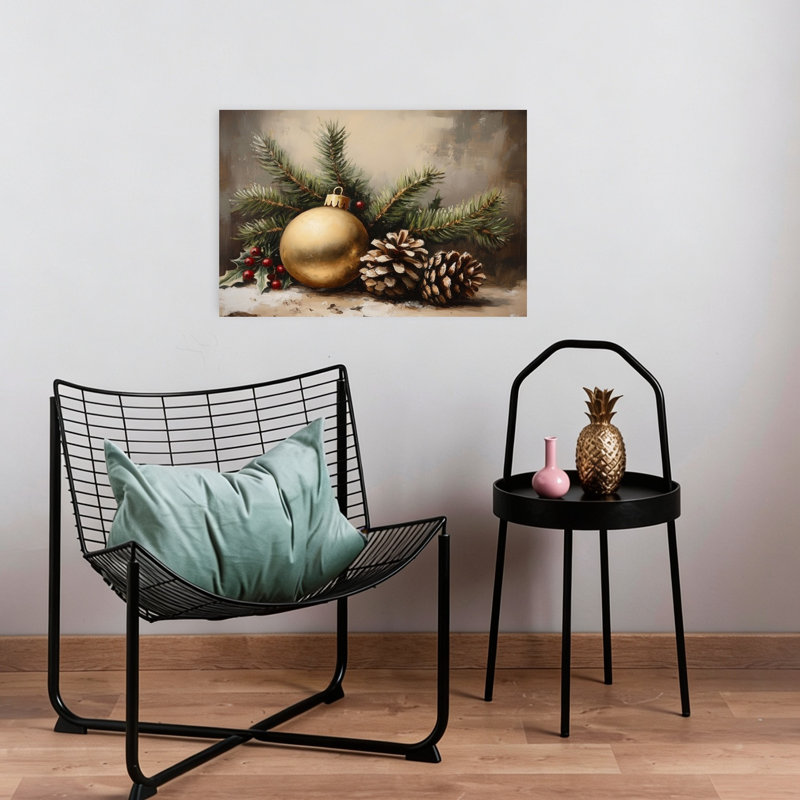 «Golden Holiday Elements», impression d'art rustique sur bois rustique traditionnel, 16" H x 24" W