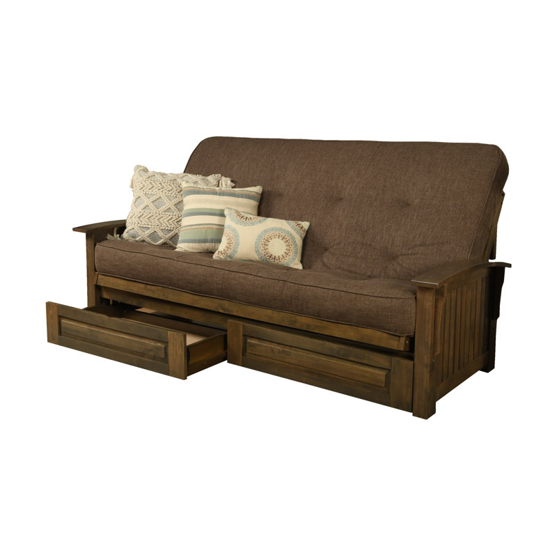 Structure de futon et matelas Stratford, Polyester lin cacao, Grand lit, Oui
