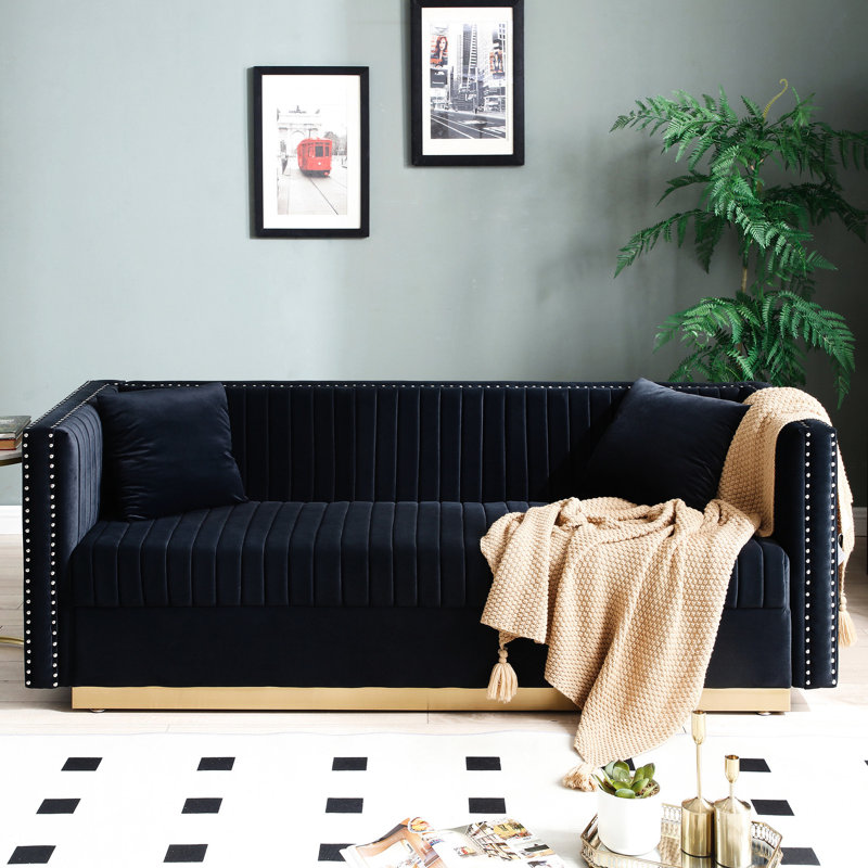 Upholstered Velvet In Black - Modern Vertical Channel For Living Room Apartment