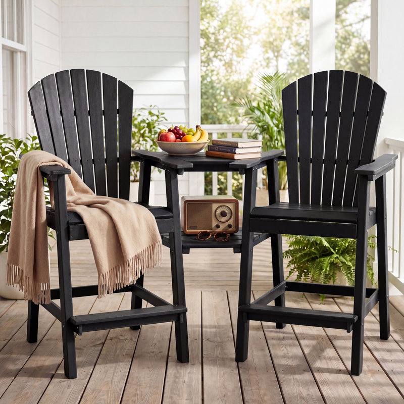 Chaise Adirondack d'extérieur 2 pièces avec table Maybeck, Noir