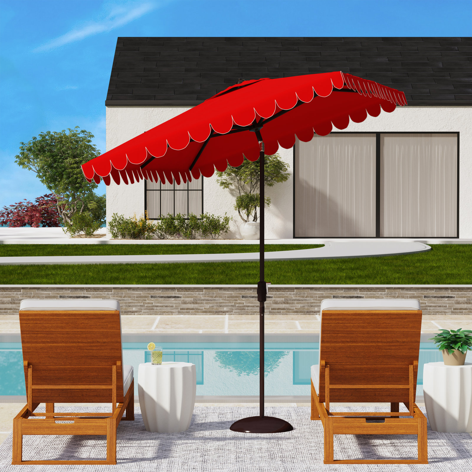 Teo 9.8' Market Umbrella, Black, Red/White