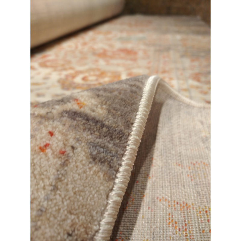 Tapis rectangulaire orange / gris en polyester tissé à la machine marocain, Rectangle 3 pi 11 po x 5 pi 11 po