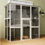 Enclos pour chat gris en bois pour l'extérieur, toit, 6 plateformes, 2 boîtes de couchage, cage fiable