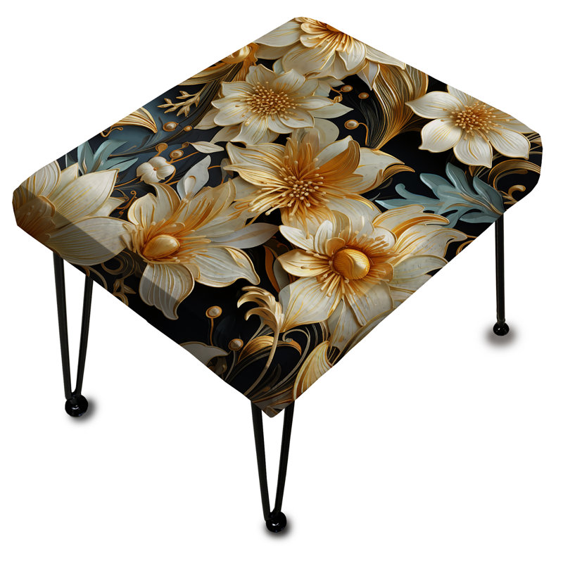 Gold And White Royal Flower Gardens - Damask Rectangle Ottoman
