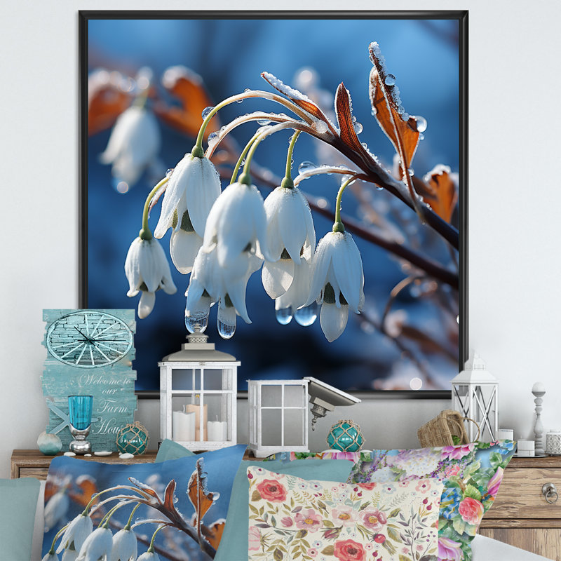 Décoration murale Frost Snowdrop Flower II - Snowdrops, H 16 po x l 16 po x P 1 po, Cadre flottant noir