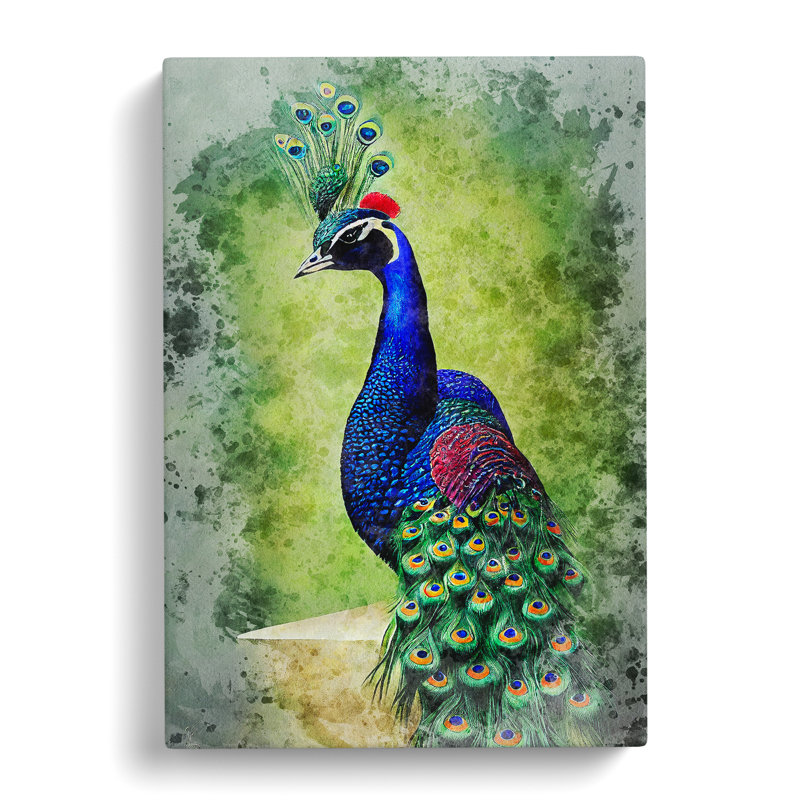 Watercolour Peacock No.1 - Wrapped Canvas Painting, 50cm H x 35cm W x 3cm D