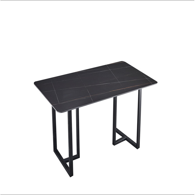 Table de salle à manger en acier au carbone avec surface en pierre noire Lauren - supporte jusqu'à 71 kg