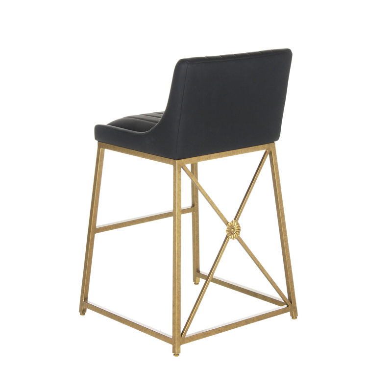 Medallion Upholstered Bar Stool with Metal Frame, Royal Gold, Black, Counter Stool (26'' Seat Height)
