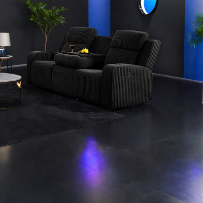 Modern 3 Seat Recliners, Black Corduroy Sofa with USB Console for Living Room