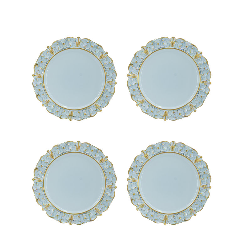 Ensemble de 4 assiettes en plastique à rebord complexe - bleu / or