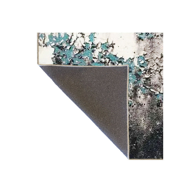 Tapis décoratif moderne à motif abstrait bleu et gris lavable à la machine, Sous-tapis carré 3 pi 3 po inclus
